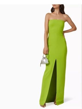 Solace London Bysha Strapless Neon Green Column Gown with Front Slit
